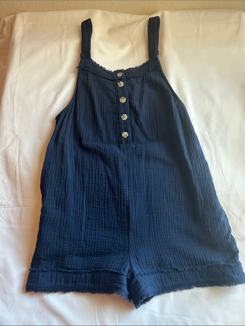 Doe & Rae Navy Cotton Gauze Romper with Button Front